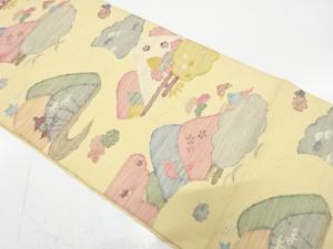 手織り紬　流水に遠山・屋敷模様織り出し　名古屋帯